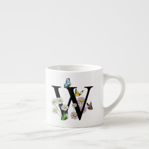 Initial Letter W Floral Butterfly Monogramm Espressotasse