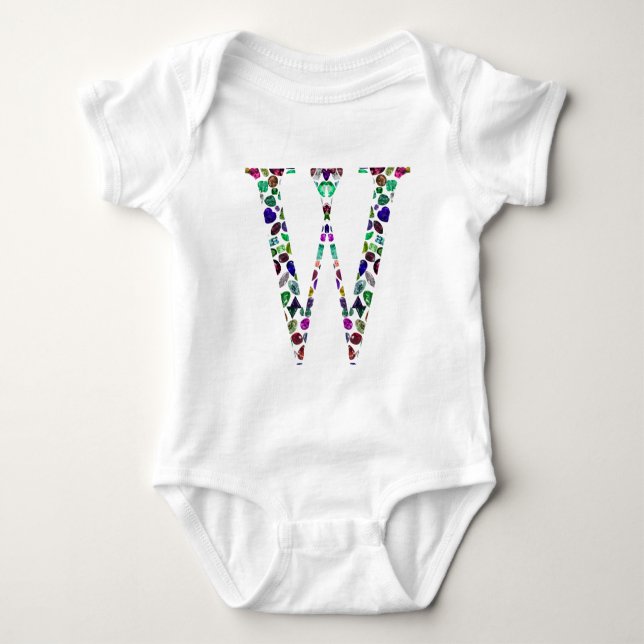 Initial Letter W Gemstone Design Baby Strampler (Vorderseite)