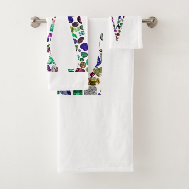 Initial Letter W Gemstone Design Badhandtuch Set (Insitu)