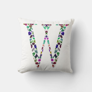Initial Letter W Gemstone Design Kissen
