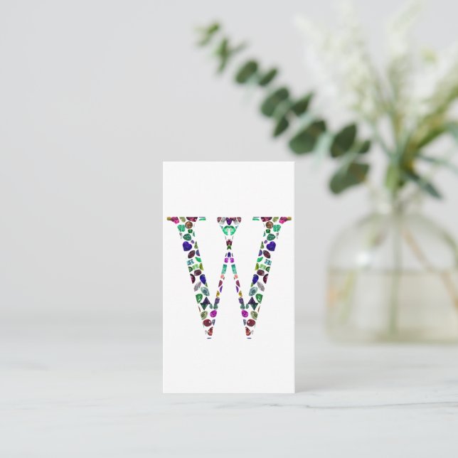 Initial Letter W Gemstone Design Visitenkarte (Stehend Vorderseite)