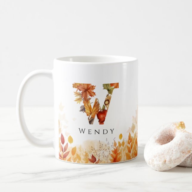 Initial Letter W Herbstlaubs Monogram Kaffeetasse (Mit Donut)