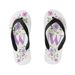 Initial Letter W Plus floral Design Kinderbadesandalen