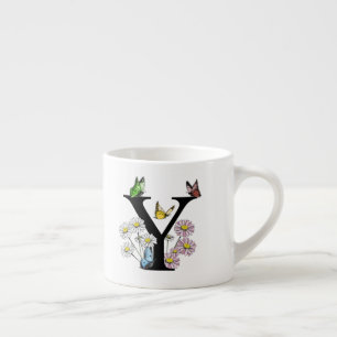 Initial Letter Y Floral Butterfly Monogramm Espressotasse