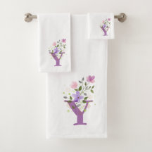 Initial Letter Y Plus Floral Design Badetuch Set
