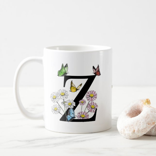 Initial Letter Z Floral Butterfly Monogramm Kaffeetasse (Mit Donut)