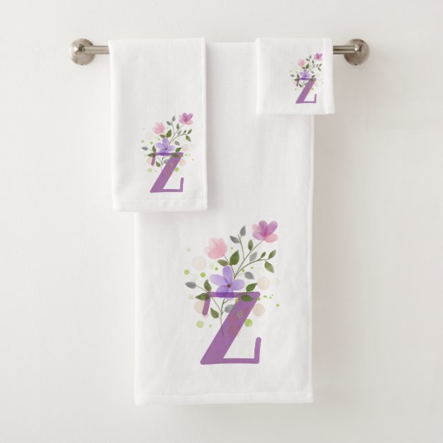 Initial Letter Z Plus floral Design Badhandtuch Set (Insitu)