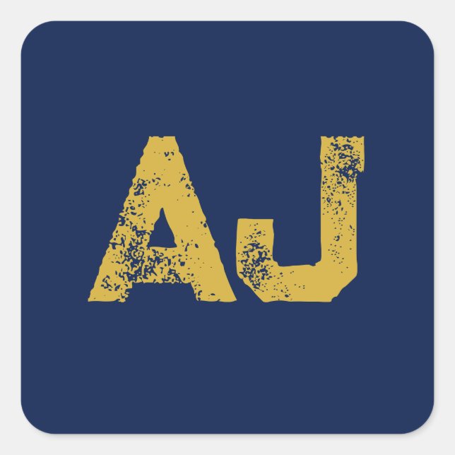 Initial Letters Monogram Gold & Blue Plain Simple Quadratischer Aufkleber (Vorderseite)