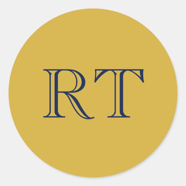 Initial Letters Monogram Gold & Blue Plain Simple Runder Aufkleber (Vorderseite)