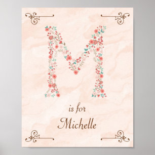 Initial M Baby Name Monogram Art Print Poster