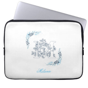 Initial "M" Blue Monogram Calm Floral Laptopschutzhülle