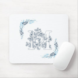 Initial "M" Blue Monogram Calm Floral Mousepad