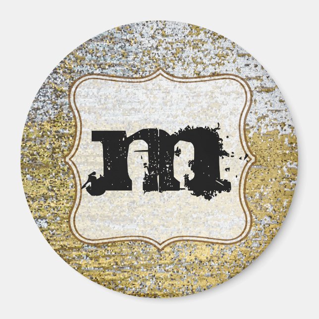 Initial Magnet Gold und Silver Grunge Monogram (Vorne)