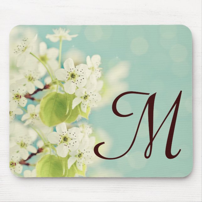 Initial-Mauspad mit weißem Kirschblossom Mousepad (Vorne)