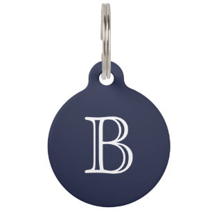 Initial Midnight Blue White Monogram Haustiermarke