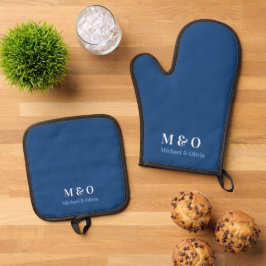 Initial Monogram Couple Name Navy Blue Ofenhandschuh & Topflappen-Set