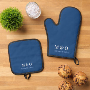 Initial Monogram Couple Name Navy Blue Ofenhandschuh & Topflappen-Set