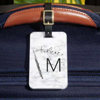 Initial Monogram Flute Musicblack & White Marmor Gepäckanhänger