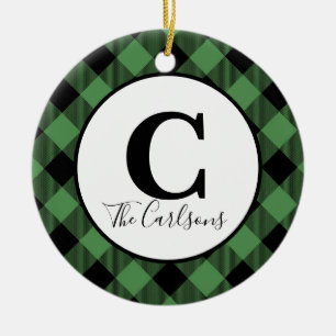 Initial Monogram Foto Green Black Buffalo Kariert Keramik Ornament