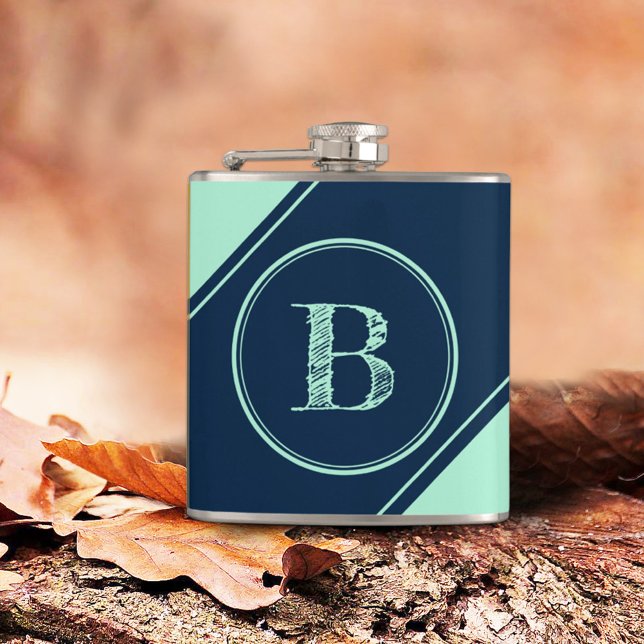 Initial Monogram Geometric Diagonal Blue Mint Flachmann (Von Creator hochgeladen)