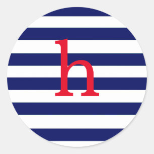 Initial Monogram Navy Stripe Runder Aufkleber
