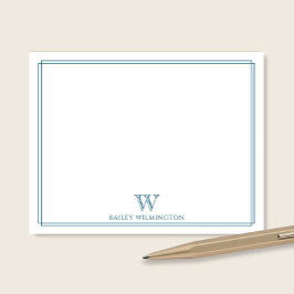 Initial Monogram Ocean Blue Border Beruflich Mitteilungskarte