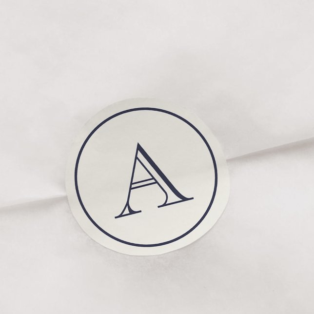 Initial Monogramm für Creme und Navy Blue Block Runder Aufkleber (Von Creator hochgeladen)