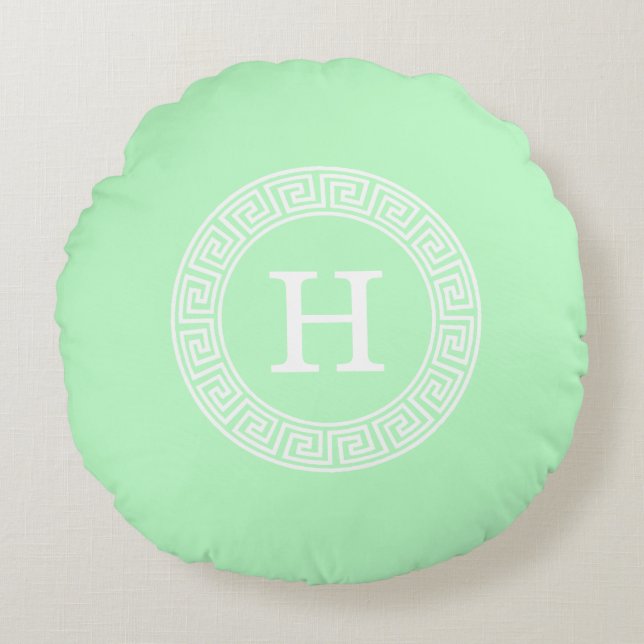 Initial-Monogramm für den kleinen weißen griechisc Rundes Kissen (Vorderseite)