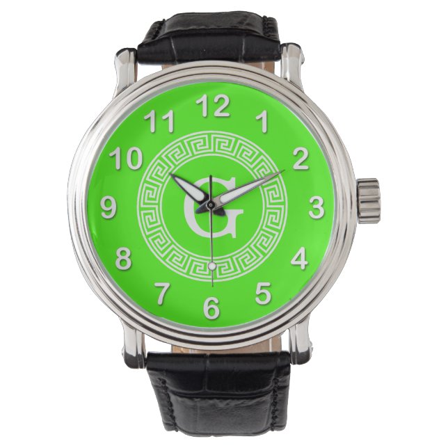 Initial-Monogramm für den Lime Green Wt griechisch Armbanduhr (Vorderseite)
