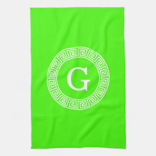 Initial-Monogramm für den Lime Green Wt griechisch Küchentuch