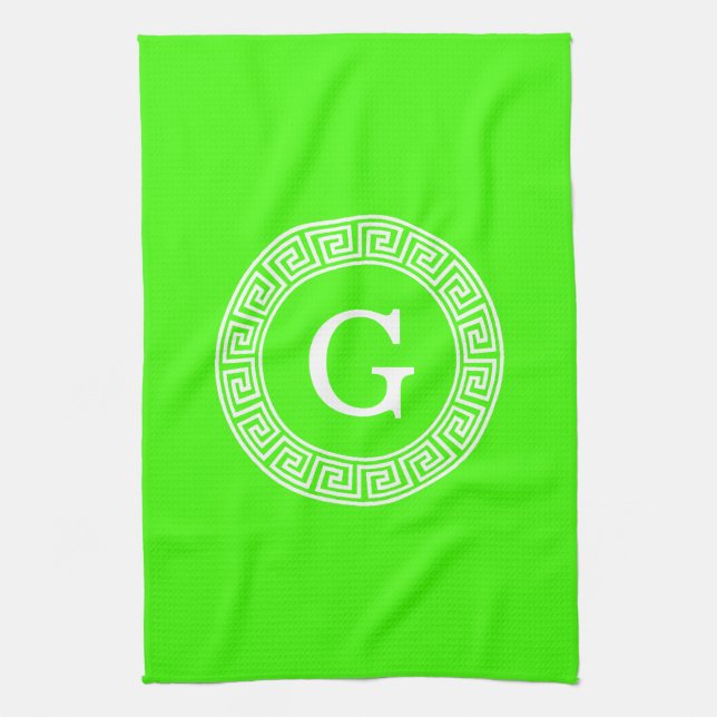 Initial-Monogramm für den Lime Green Wt griechisch Küchentuch (Vertikal)