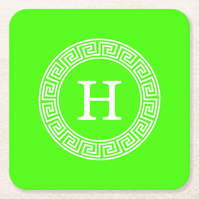 Initial-Monogramm für den Lime Green Wt griechisch Rechteckiger Pappuntersetzer (Vorderseite)
