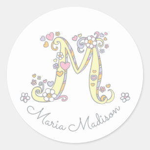 Initial-Monogramm-M-individuelle Name-ID-Aufkleber Runder Aufkleber