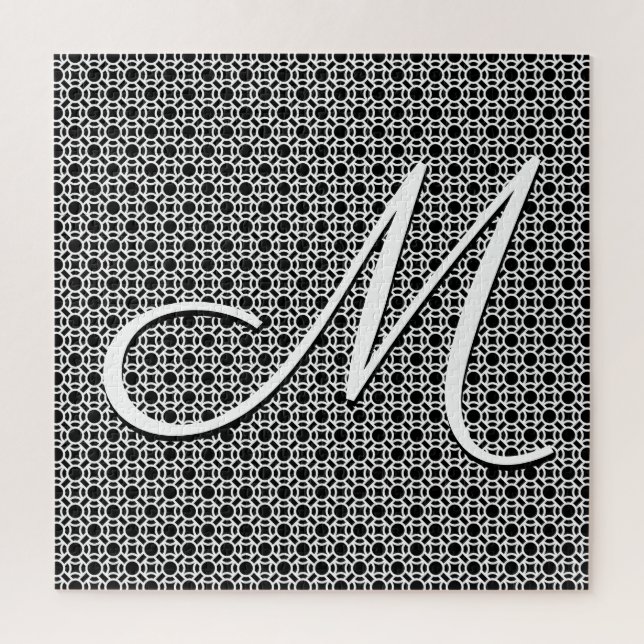 Initial-Monogramm mit Schwarz-Weiß-Geometrie Puzzle (Vertikal)