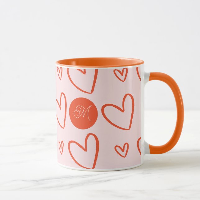 Initial monogramm - rosa orange und rote Herzen Tasse (Rechts)