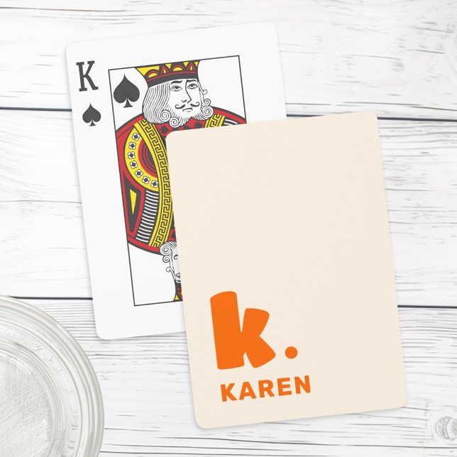 Initial-Monogramm und Name Orange Spielkarten (Bold monogram initial and name orange playing cards)