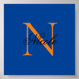 Initial Monogrammed Handwritten Own Name Deep Blue Poster