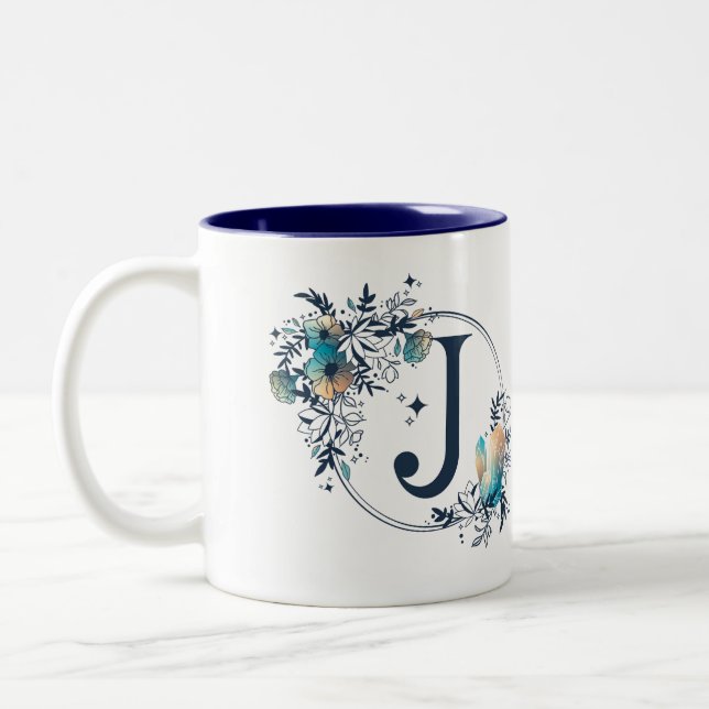 Initial Mystic Floral Monogram - Letter J Zweifarbige Tasse (Links)