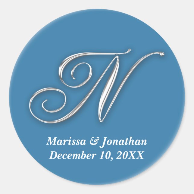 Initial N blauer Monogramm-individuelle Name favor Runder Aufkleber (Vorderseite)
