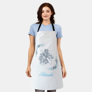 Initial "N" Blue Monogram Calm Floral Schürze