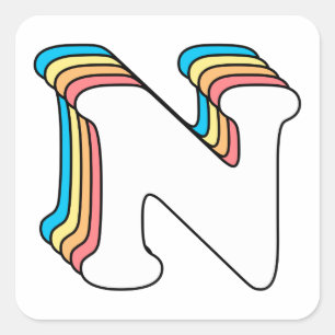 Initial N Buchstabenname Niedlich Rainbow Alphabet Quadratischer Aufkleber