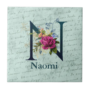 Initial N extravagant florale Monogramm Fliese