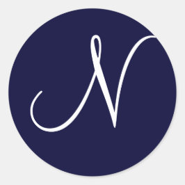 Initial "N" für Navy Blue & White Monogram Runder Aufkleber