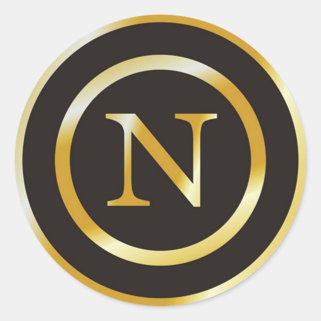 Initial N Gold Monogram Wedding Stickers (Vorderseite)