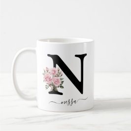 Initial N Monogramm Blume Floral Rosenrosen Tasse