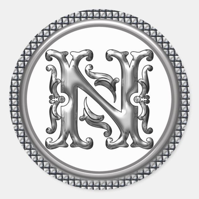 Initial N Round Aufkleber in Silver (Vorderseite)
