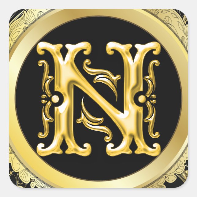 Initial-N-Square-Aufkleber in Gold Quadratischer Aufkleber (Vorderseite)