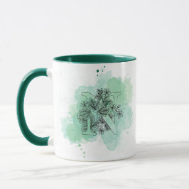 Initial N Wasserfarbe Monogramm Grün Botanisch Tasse