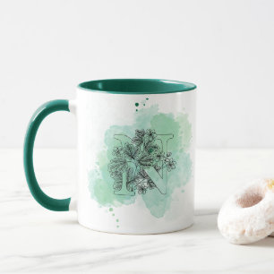 Initial N Wasserfarbe Monogramm Grün Botanisch Tasse