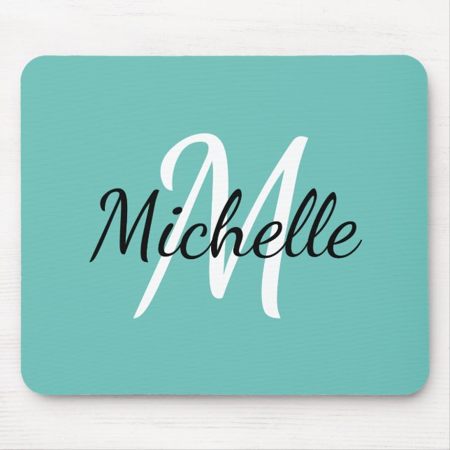 Initial + Name des Niedlichen hellblauen Monogramm Mousepad (Vorne)